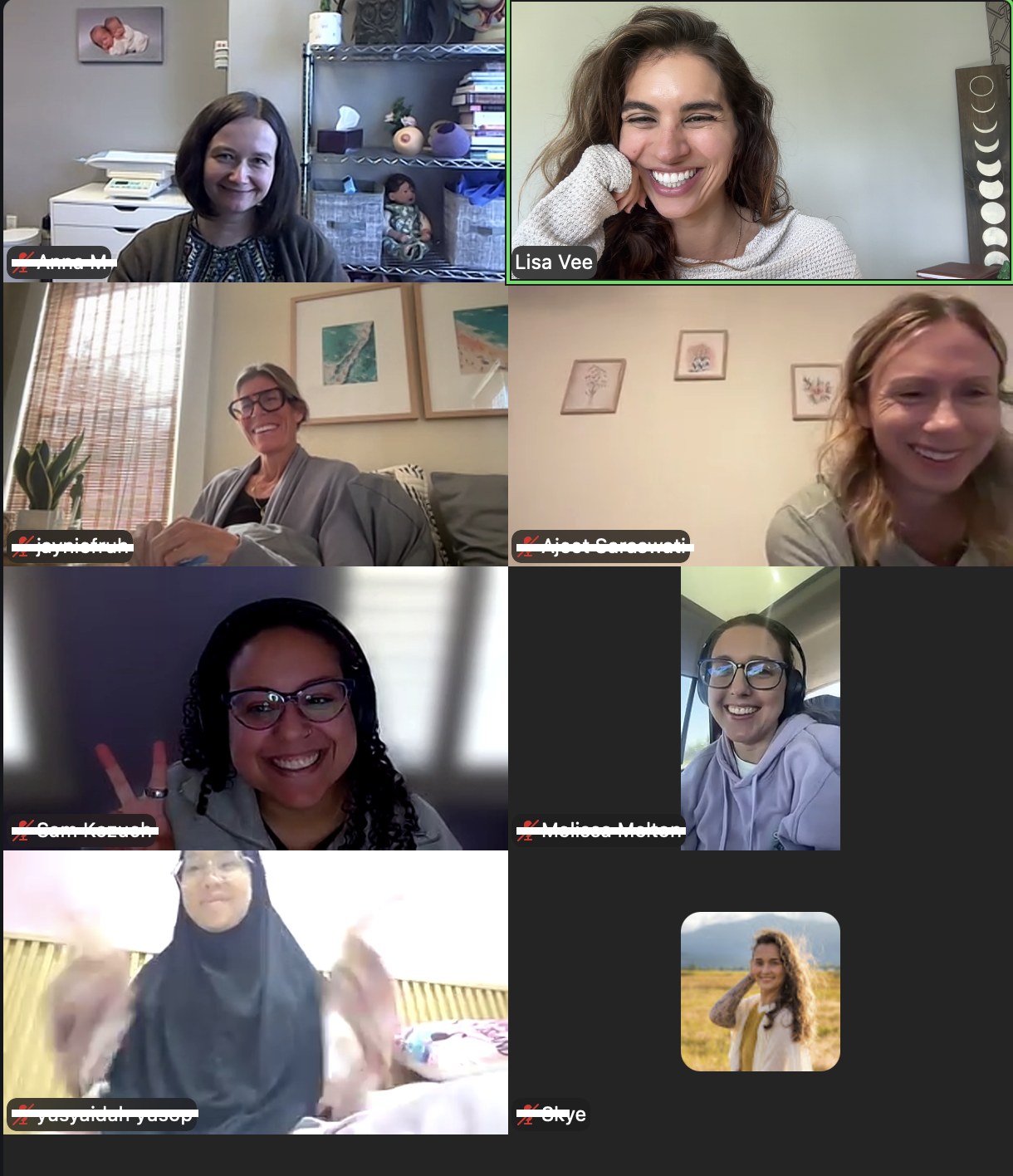 Lisa Vee coaching doulas live on a group call